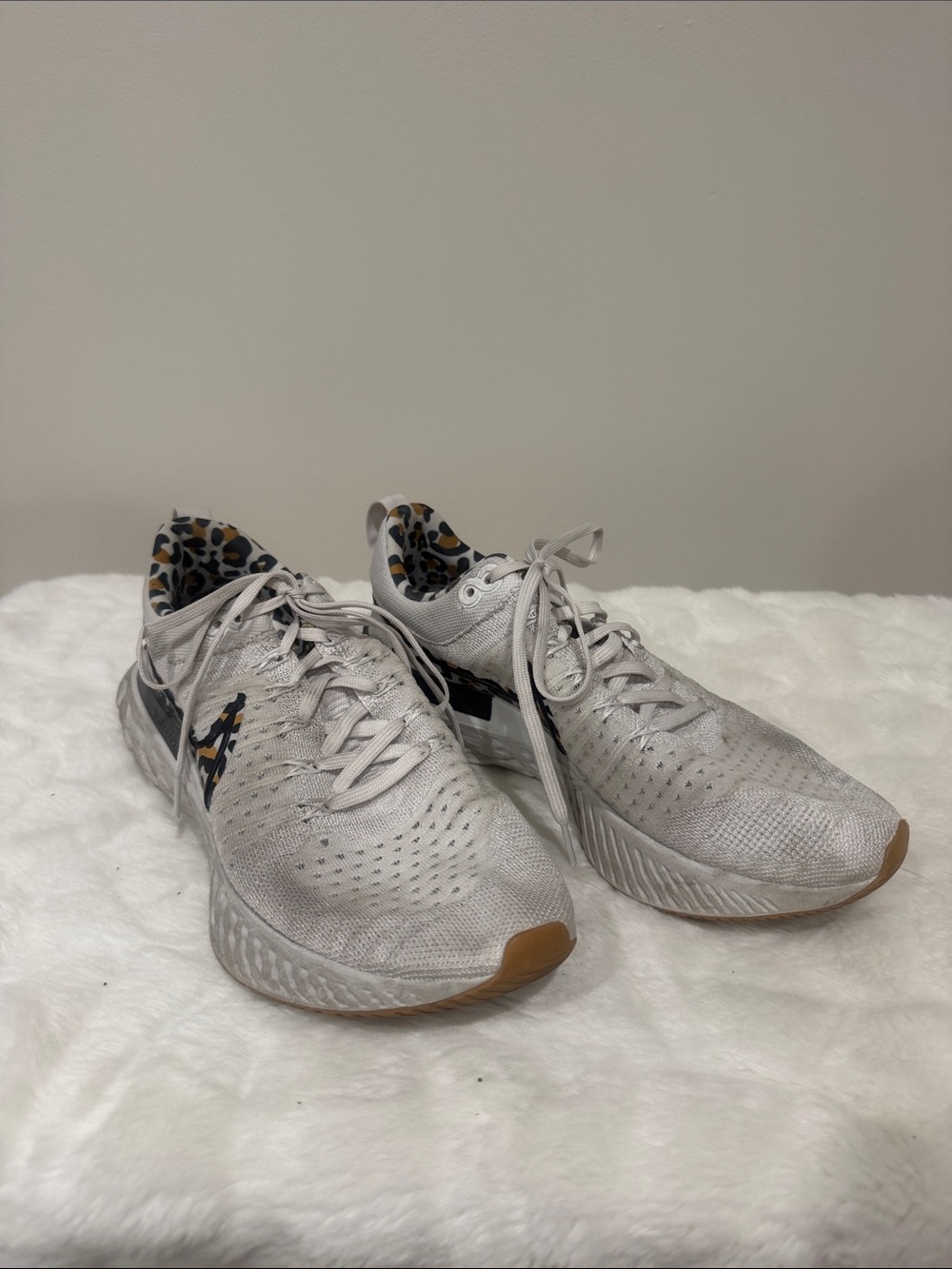 Nike Women's White Athletic Sneakers with Leopard Collar Accent